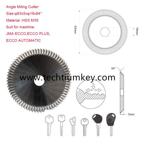 Angle Miling Cutter  Size:φ63x5xφ16x84° Material :HSS M35  Suit for machine: JMA ECCO,ECCO PLUS, ECCO AUTOMATIC